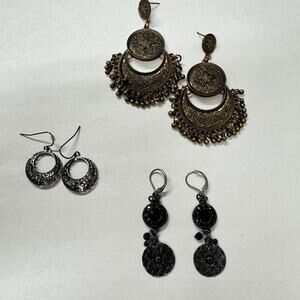 Vintage Inspired Metal Earrings Set Of 3 Dangle Pierced